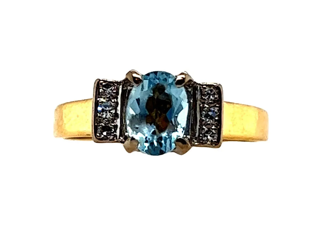 Aquamarine & Diamond 18ct Yellow & White Gold Dress Ring