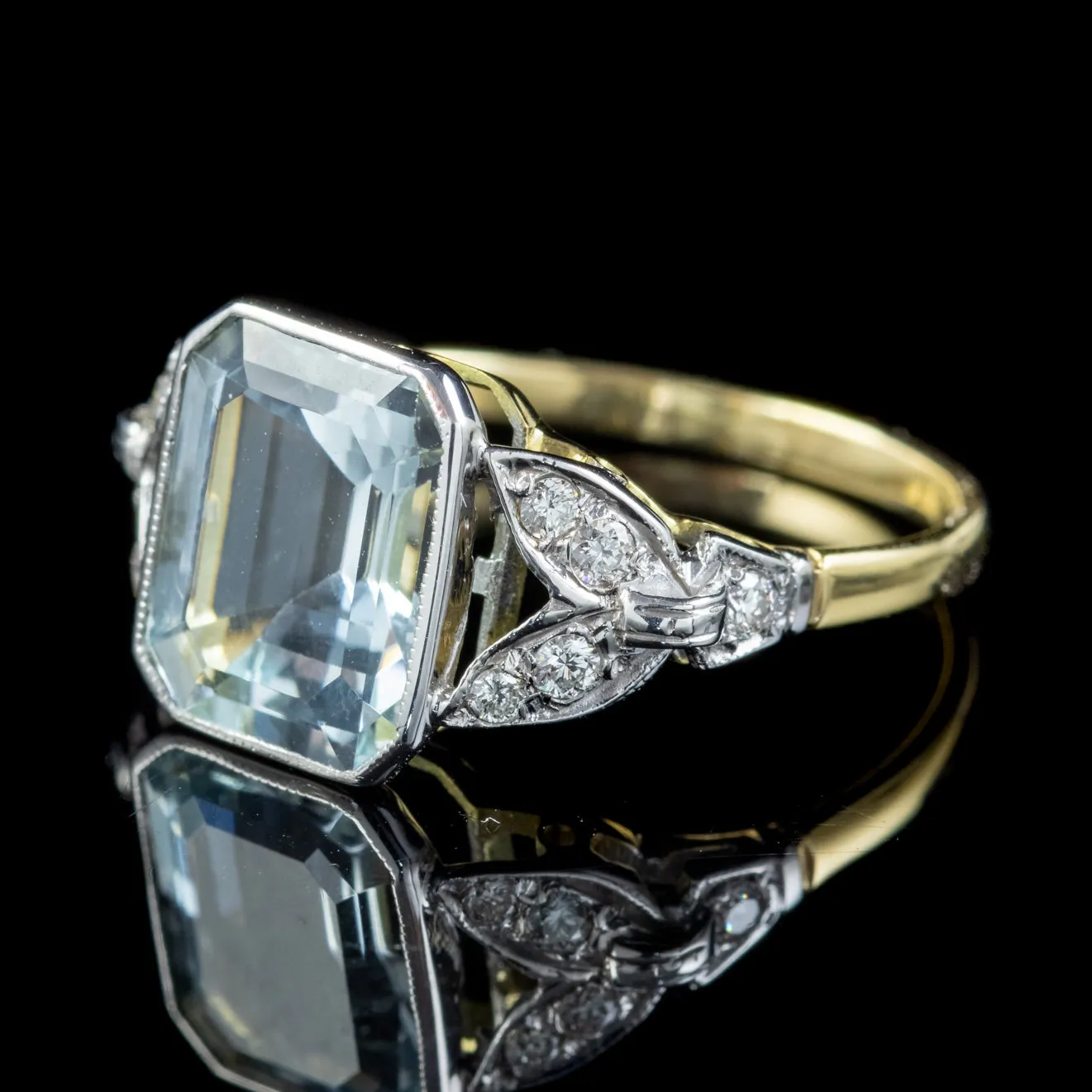 Aquamarine Diamond Ring 18ct Gold 3ct Emerald Cut Aqua