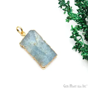 Aquamarine Free Form shape 41x19mm Gold Electroplated Gemstone Single Bail Pendant