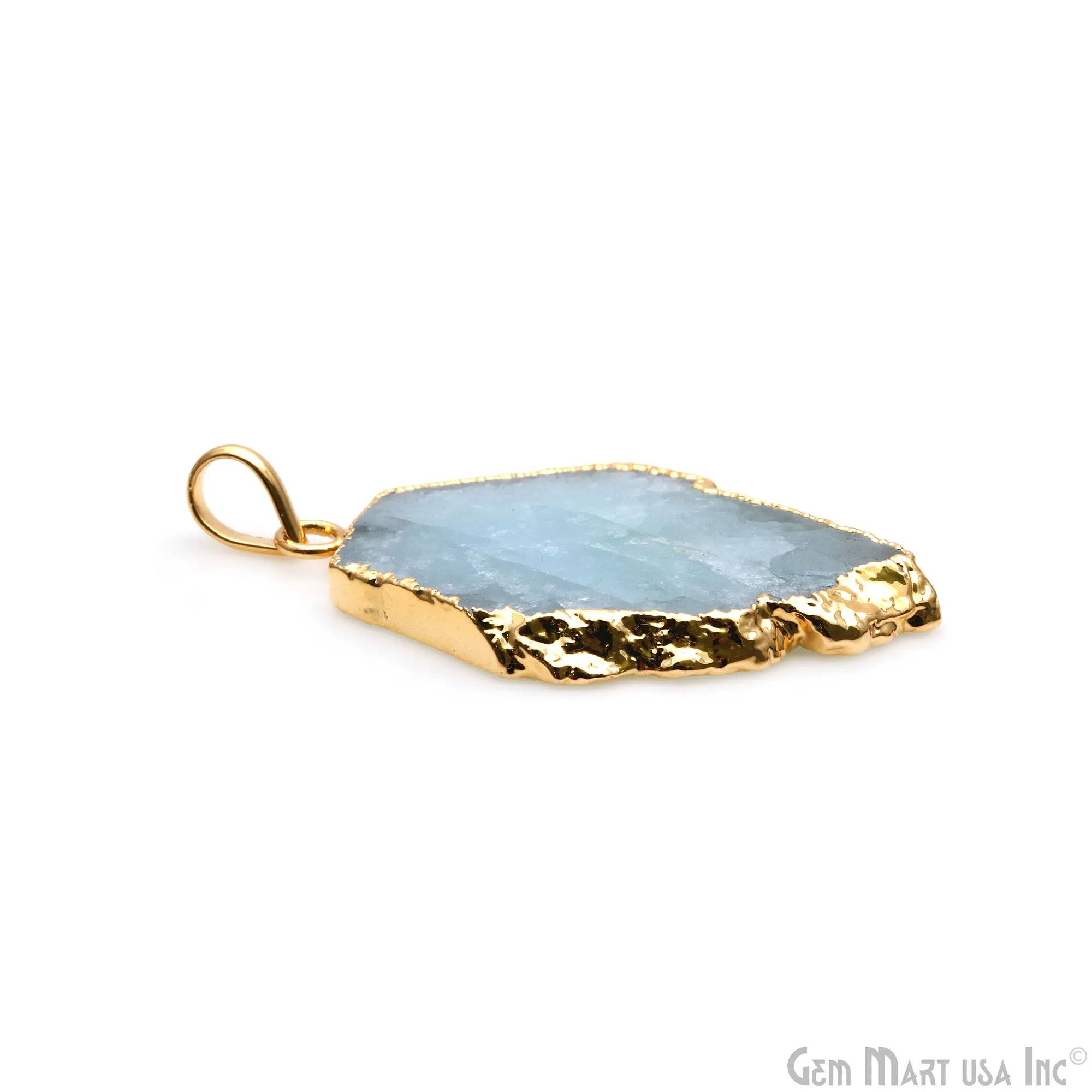 Aquamarine Free Form shape 42x28mm Gold Electroplated Gemstone Single Bail Pendant