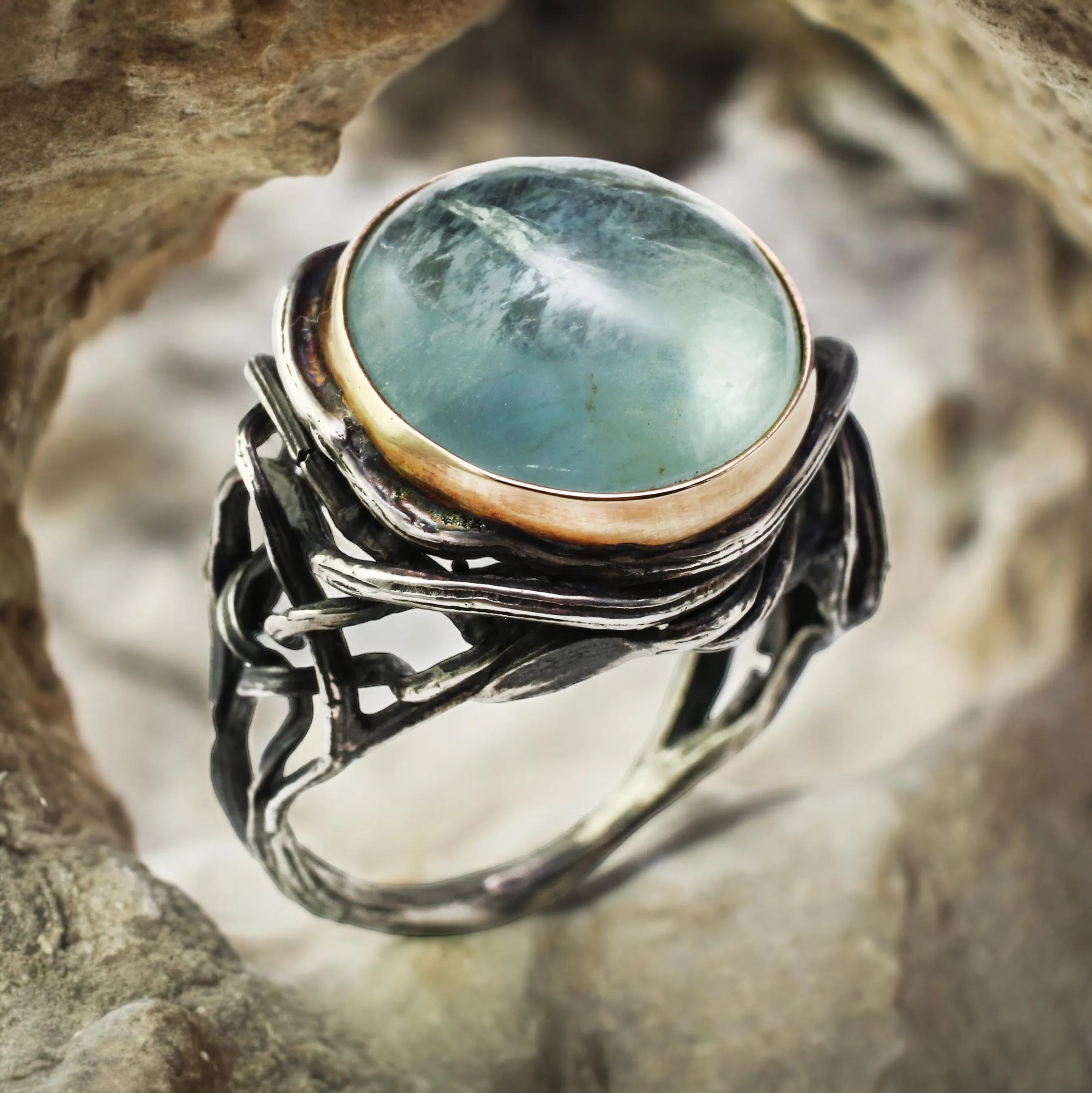 Aquamarine Peony Bramble Ring