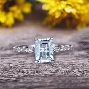 Art Deco 10k White Gold 1.25 Carat Emerald Cut Aquamarine Engagement Ring Anniversary Gift