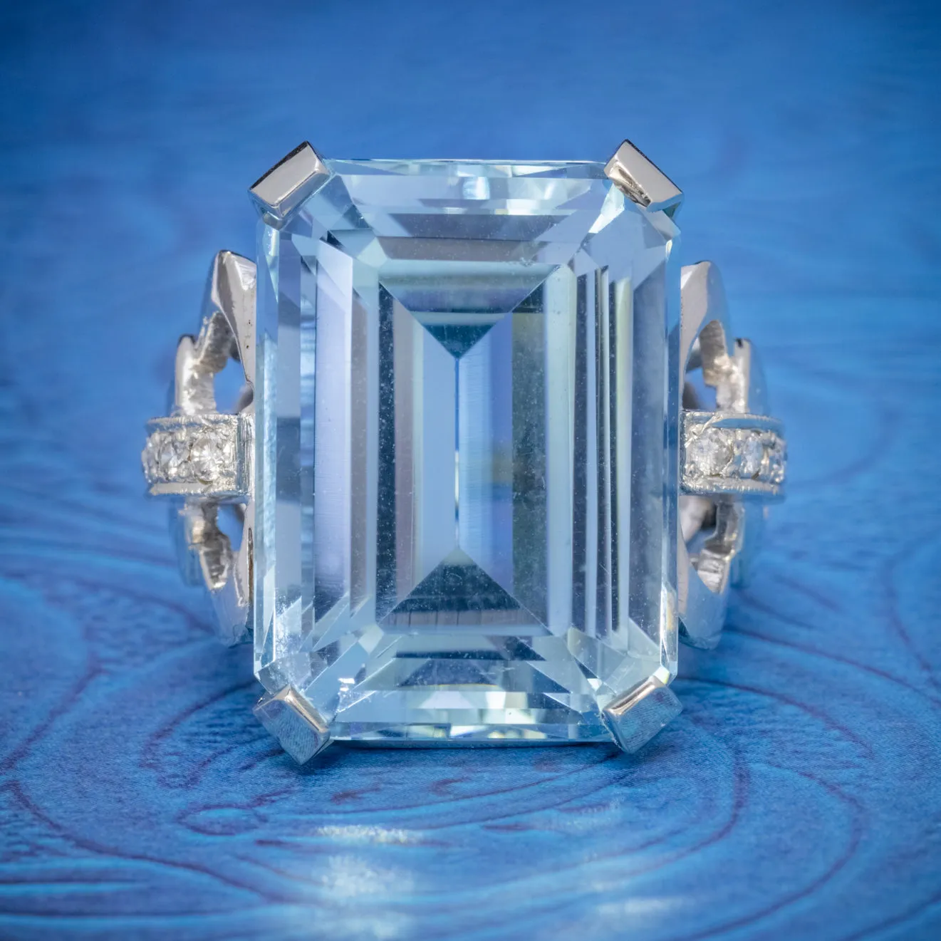 Art Deco Aquamarine Ring 14Ct White Gold 35Ct Aqua Circa 1930