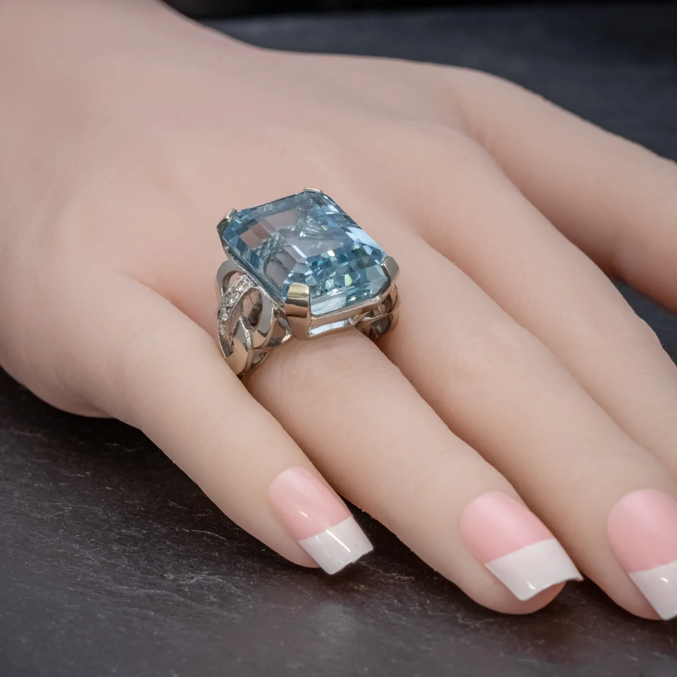 Art Deco Aquamarine Ring 14Ct White Gold 35Ct Aqua Circa 1930