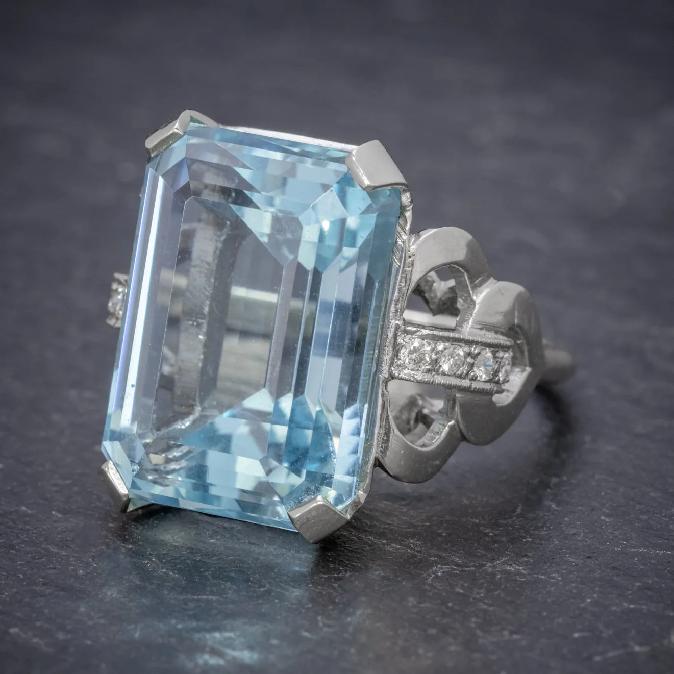 Art Deco Aquamarine Ring 14Ct White Gold 35Ct Aqua Circa 1930