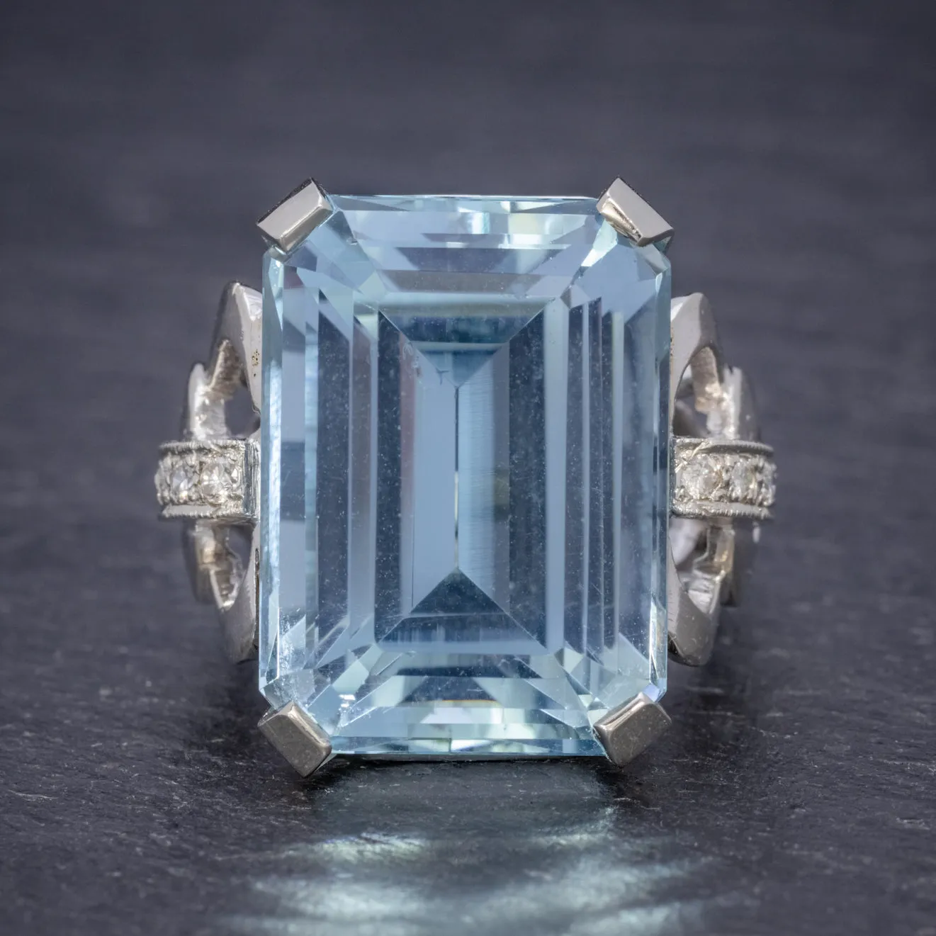 Art Deco Aquamarine Ring 14Ct White Gold 35Ct Aqua Circa 1930