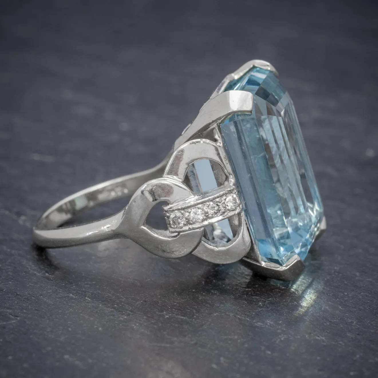 Art Deco Aquamarine Ring 14Ct White Gold 35Ct Aqua Circa 1930