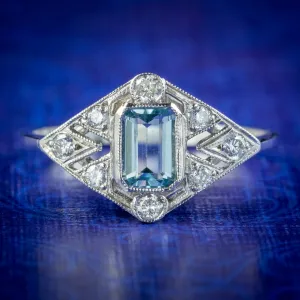 Art Deco Style Aquamarine Diamond Cluster Ring