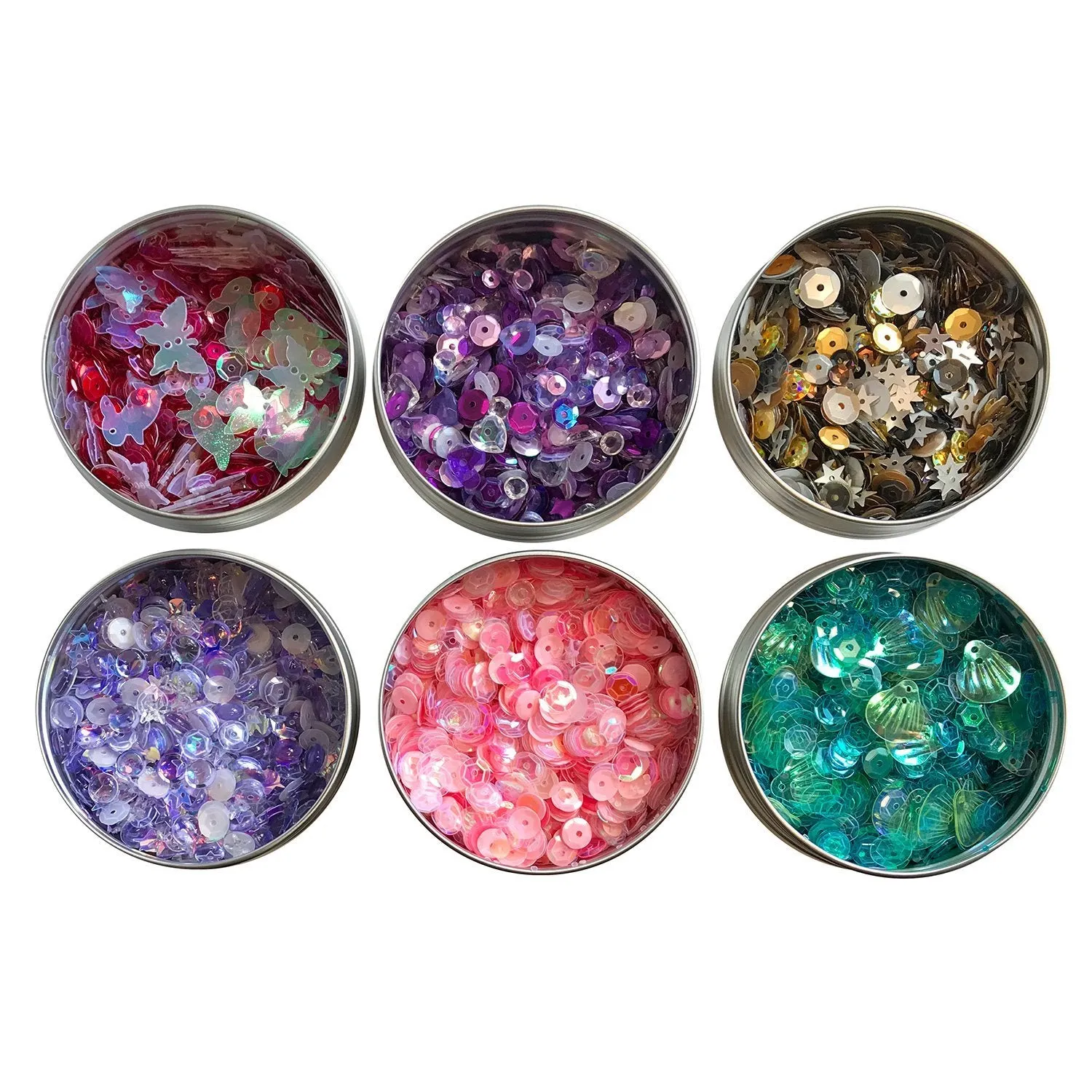 Assorted Colorful Bulk Cup Sequins Set of 6 Tins