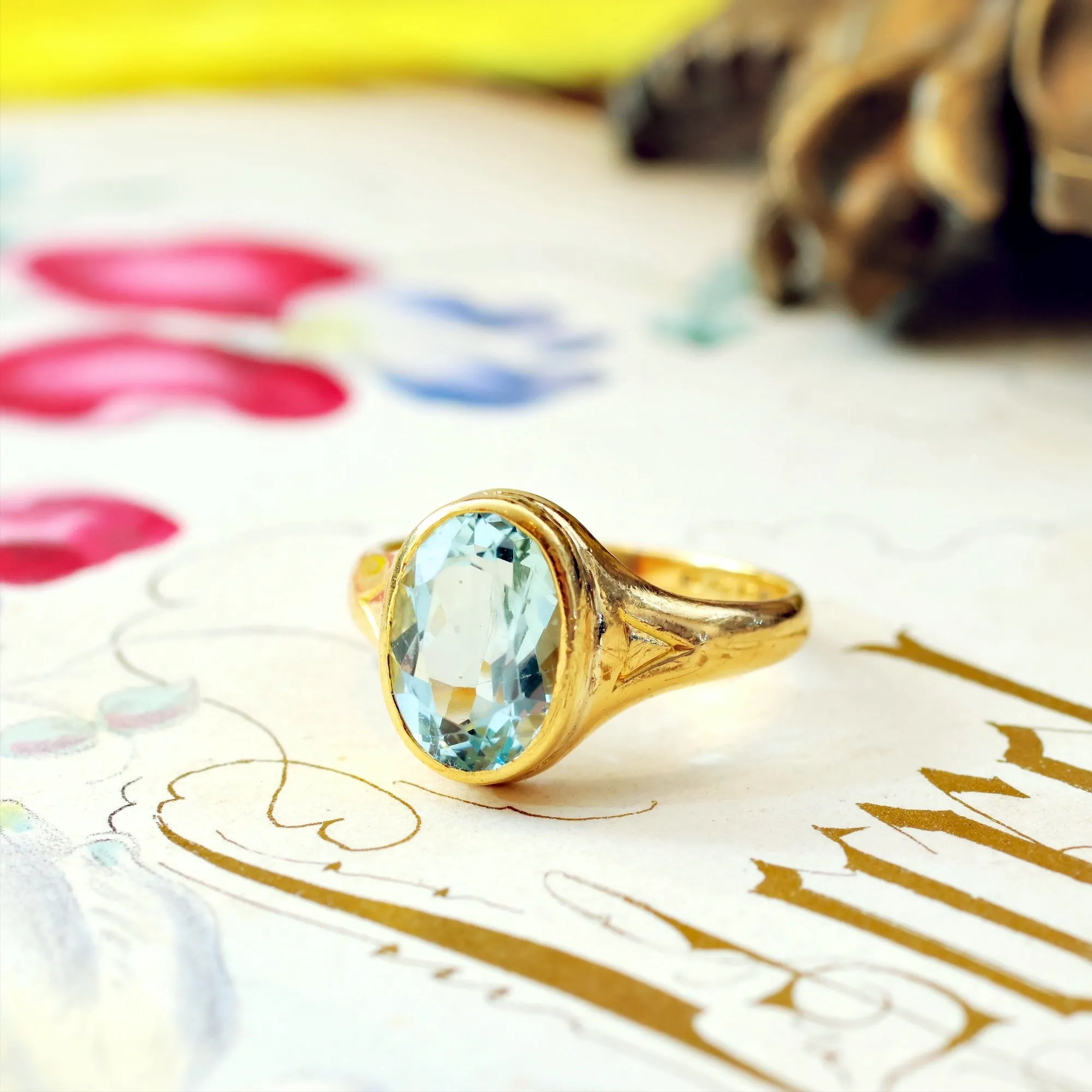 Beautiful Vintage Date 1923 Aquamarine Gold Ring