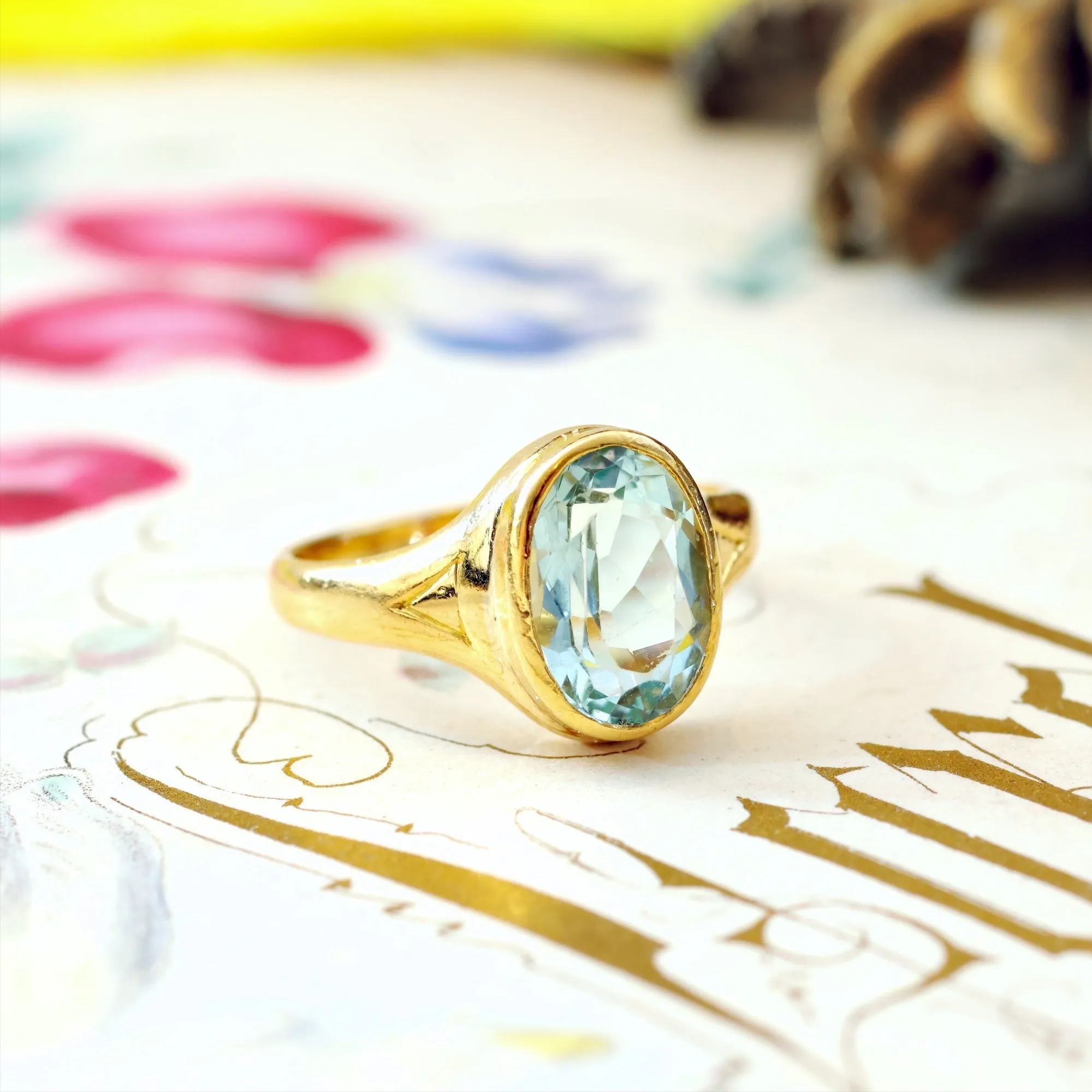 Beautiful Vintage Date 1923 Aquamarine Gold Ring