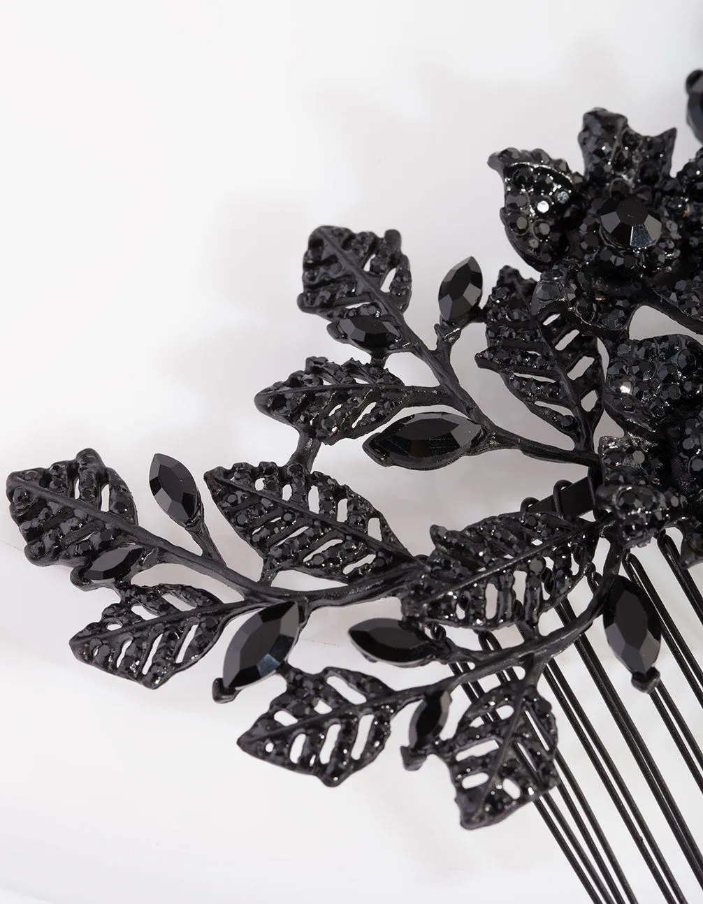 Black Diamante Floral Comb