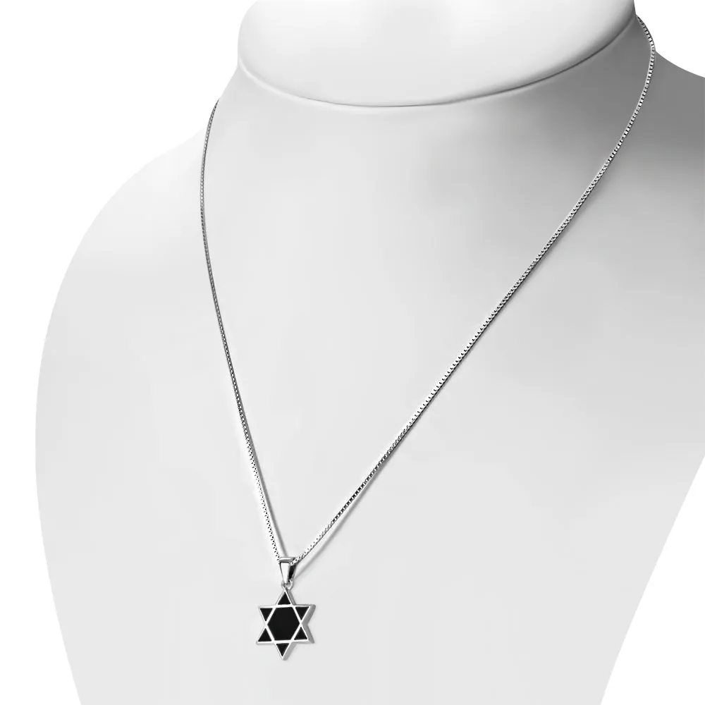 Black Onyx Star of David Silver Pendant