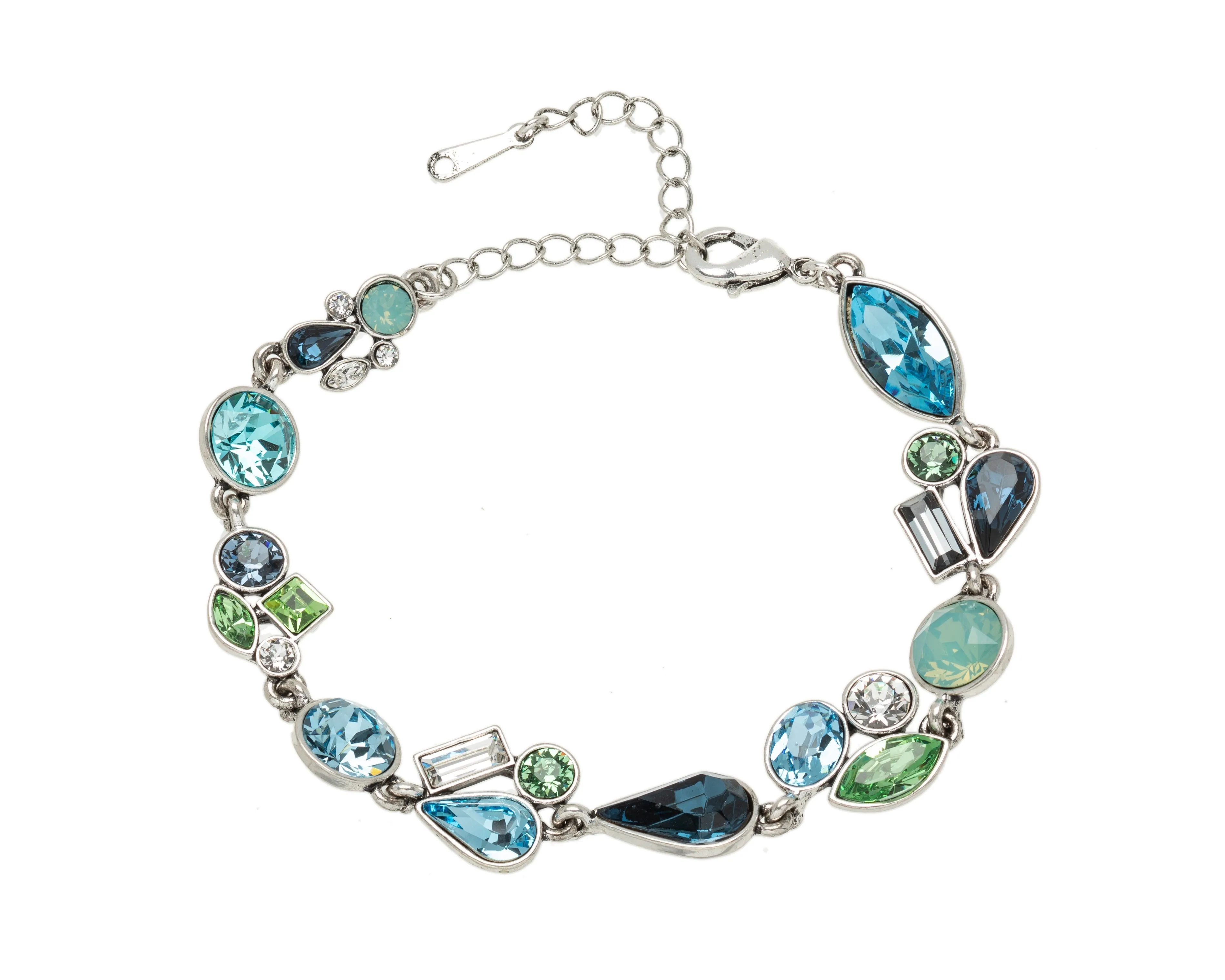 Blue Green Teardrop Swarovski Crystal Bracelet