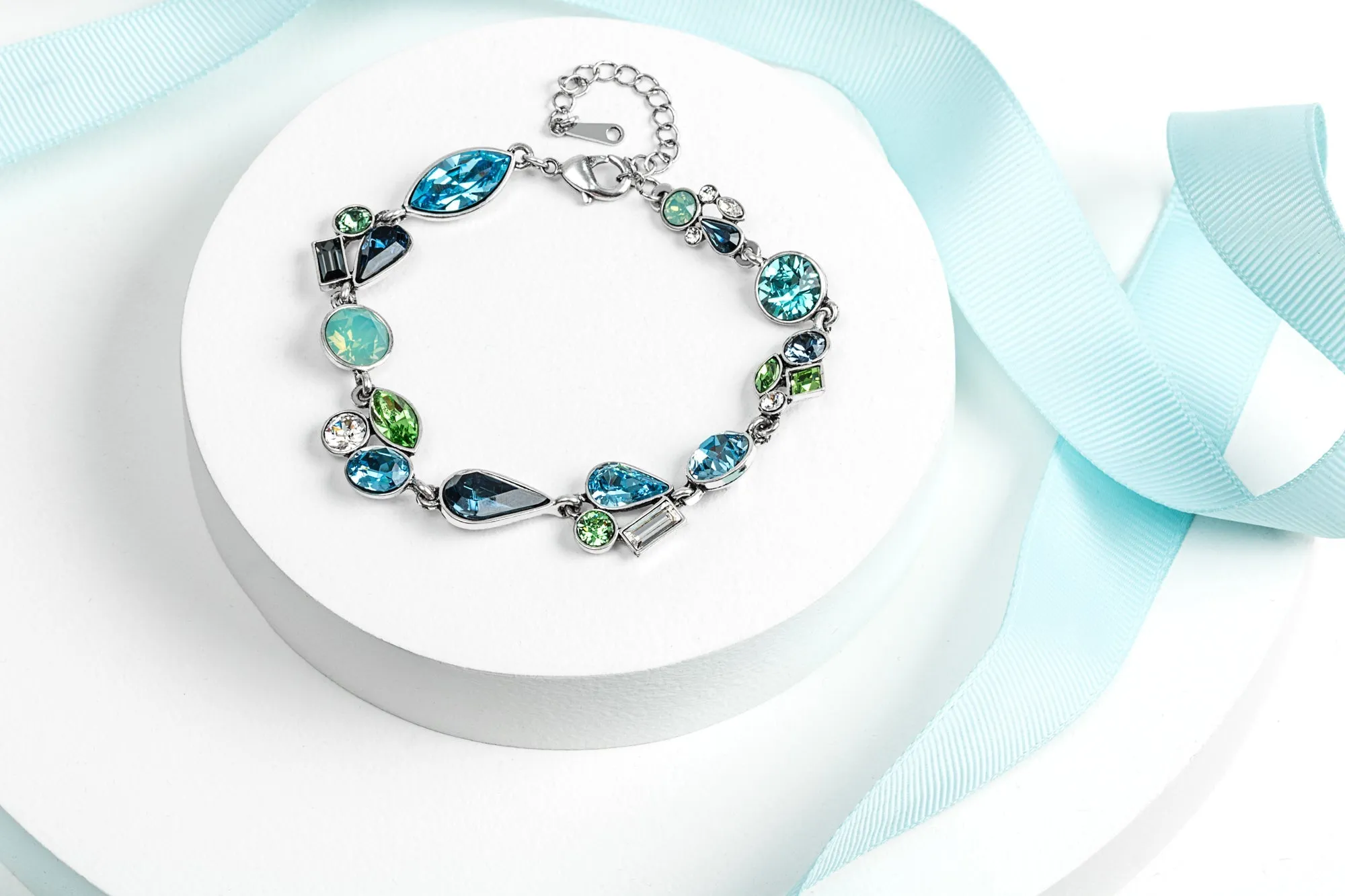 Blue Green Teardrop Swarovski Crystal Bracelet