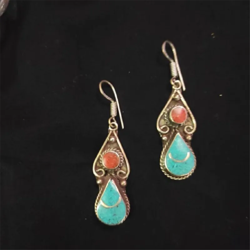 Boho Turquoise and Coral Stone Earrings