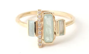 Cityscape Triple Aquamarine and Diamond Tower Ring