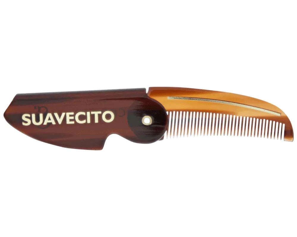 Deluxe Folding Mustache Comb - Amber