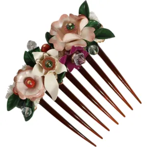 Dolce & Gabbana Brown Plastic Crystal Floral Women Hair Comb