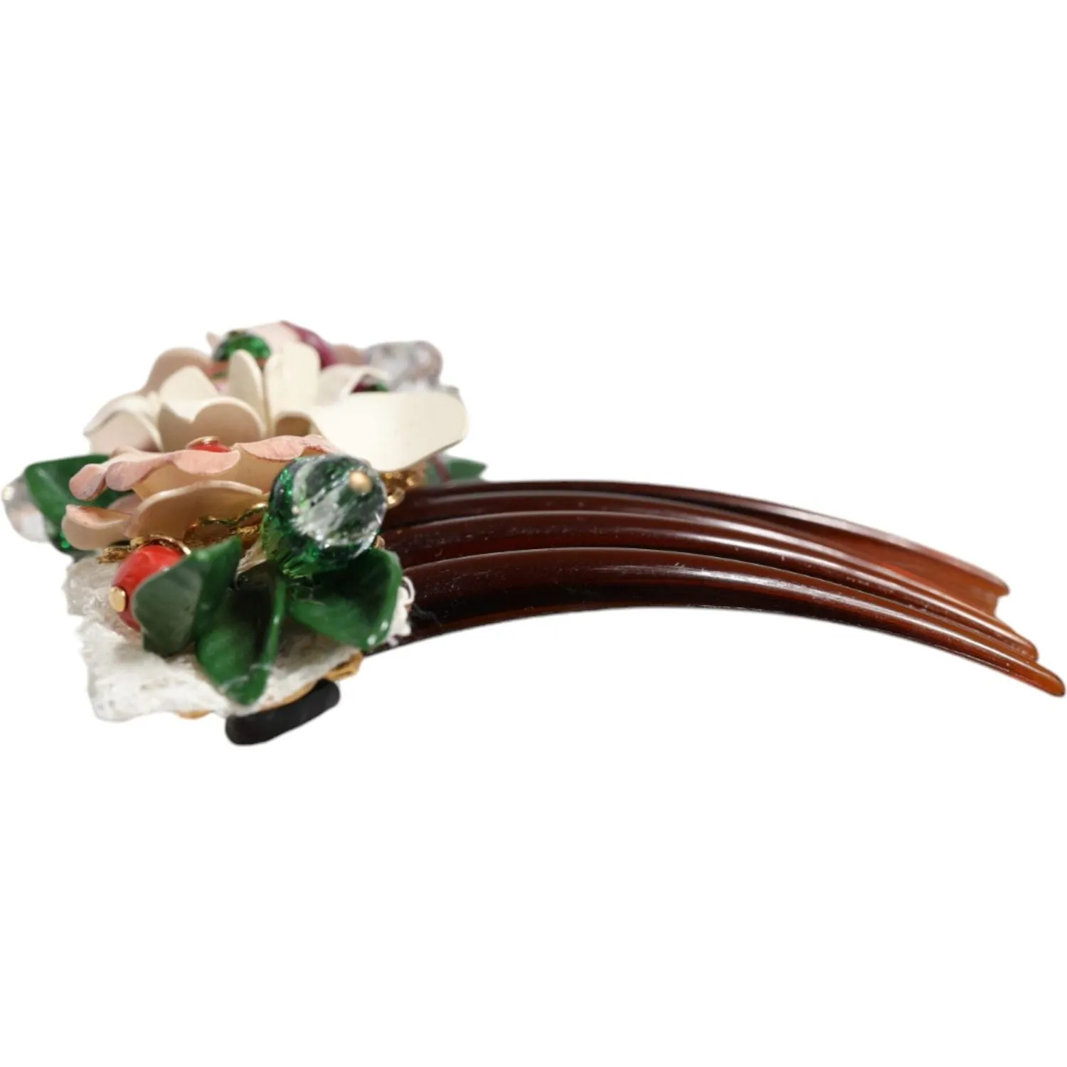 Dolce & Gabbana Brown Plastic Crystal Floral Women Hair Comb