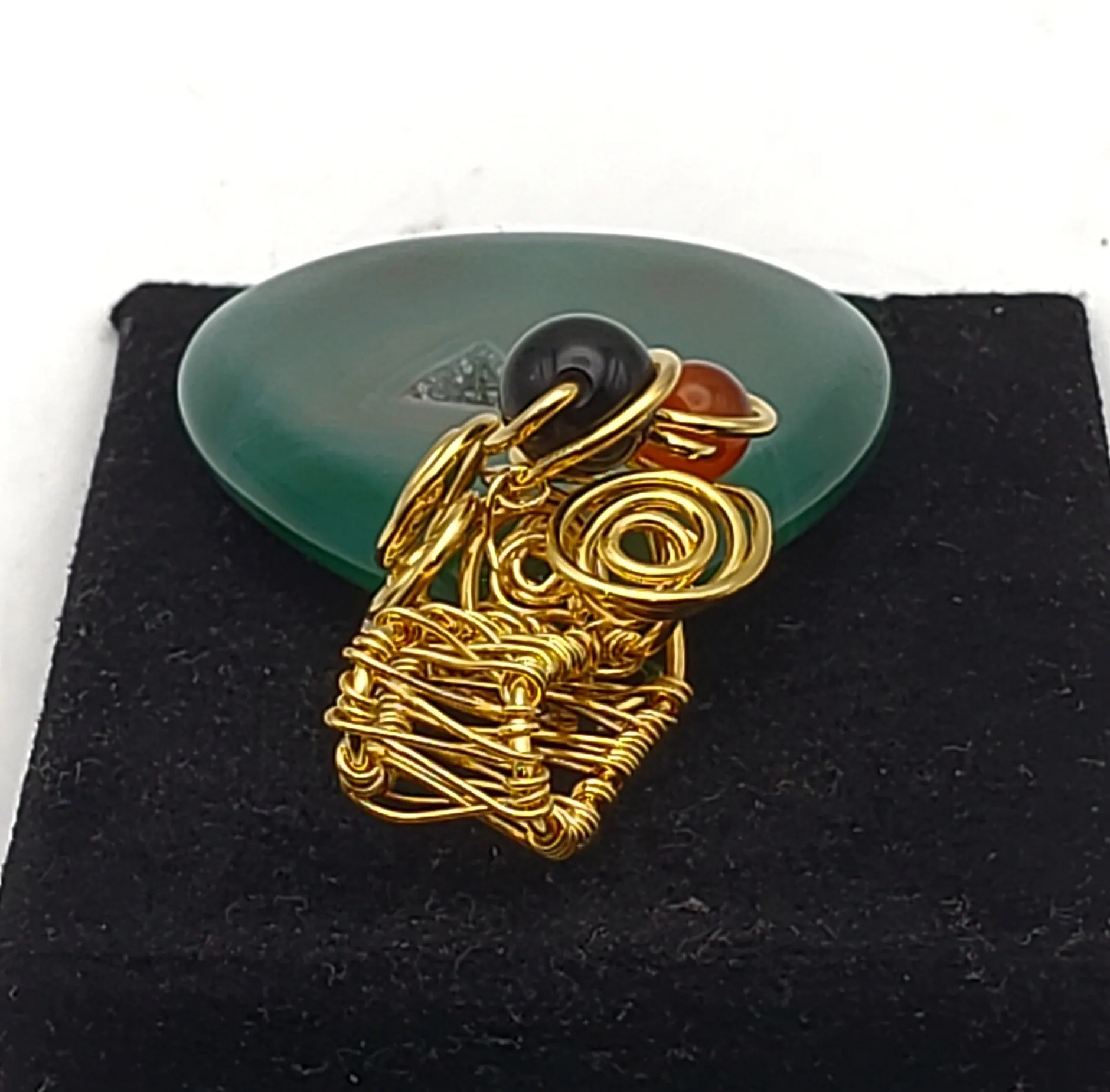 Dyed Green Geode Slice Gold Tone Wire Wrapped Pendant