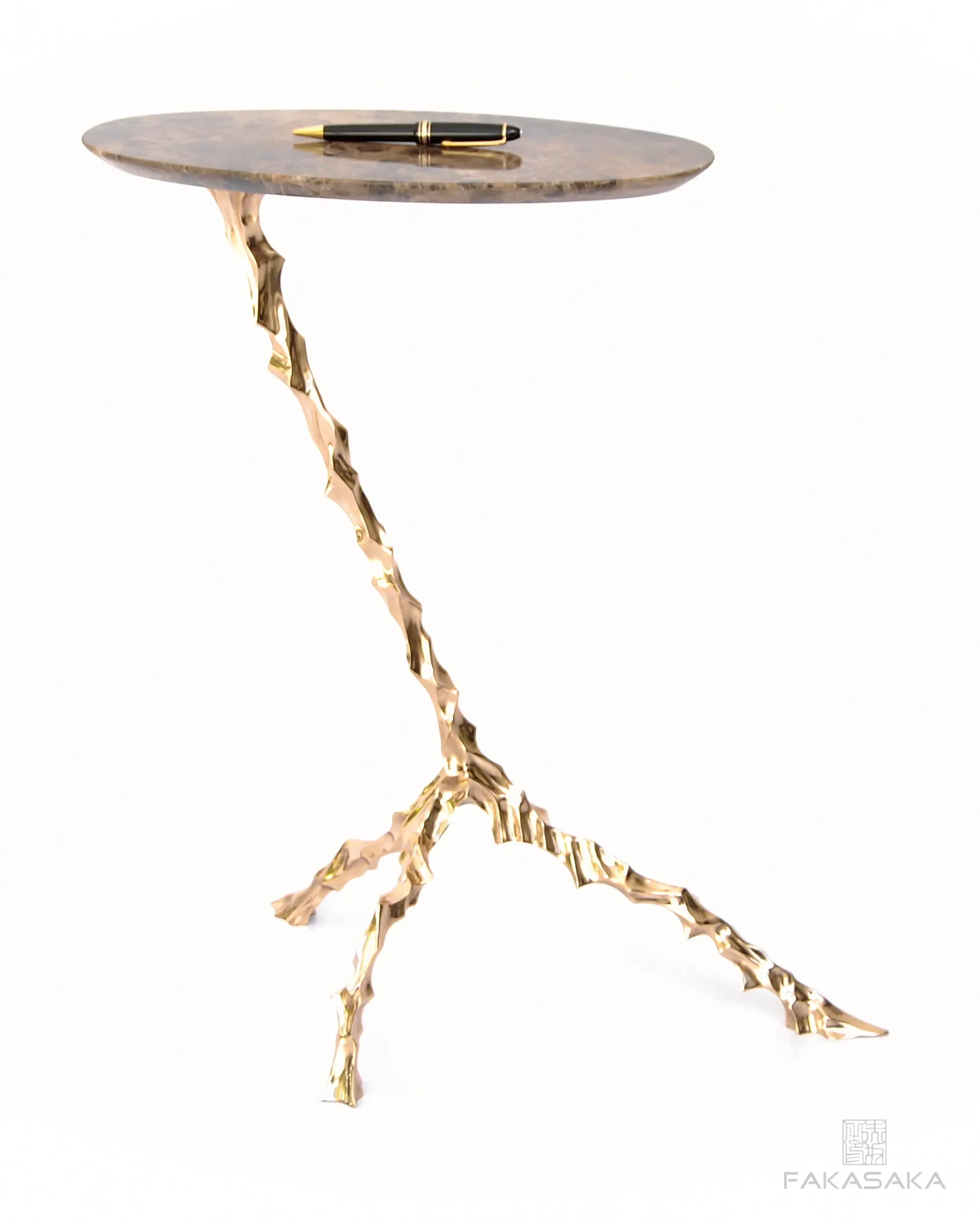 DYLAN DRINK TABLE<br><br>MARRON IMPERIAL MARBLE<br>POLISHED BRONZE