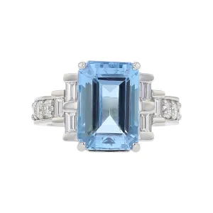 Emerald-cut Mozambique Aquamarine and Diamond Ring