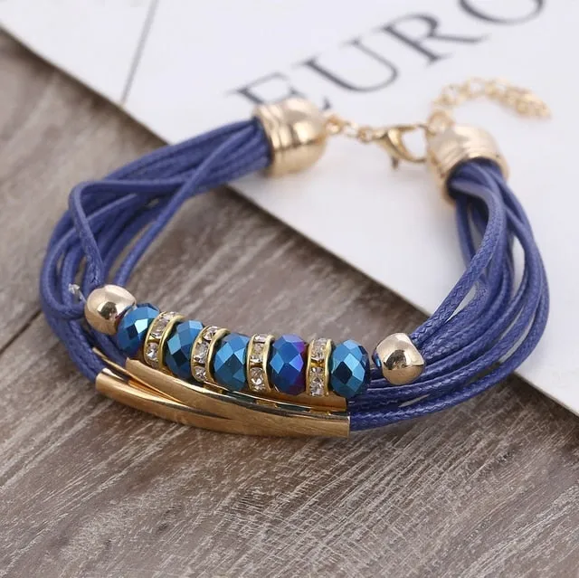 Free Shipping Fashion Multilayer Charm Bracelet Exaggerated Gold Chain Bracelet Femme High Quality Of Handwoven Rope Jewelry