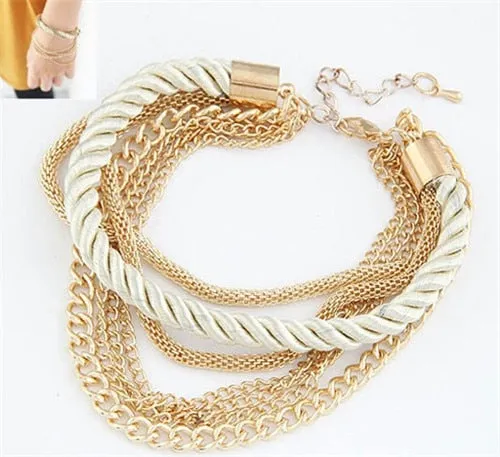 Free Shipping Fashion Multilayer Charm Bracelet Exaggerated Gold Chain Bracelet Femme High Quality Of Handwoven Rope Jewelry