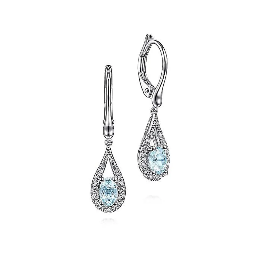 Gabriel & Co 14k White Gold Aquamarine and Diamond Drop Earrings