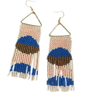 Gloria Half Circles Beaded Fringe Lapis Earrings