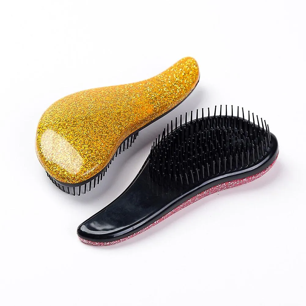 Gold 2Pcs/Lot Handle Comb Anti-Static Massage Hair BrUSh Tangle Detangle Shower Massage HairbrUSh Comb Salon Hair Styling Tool Fa0075