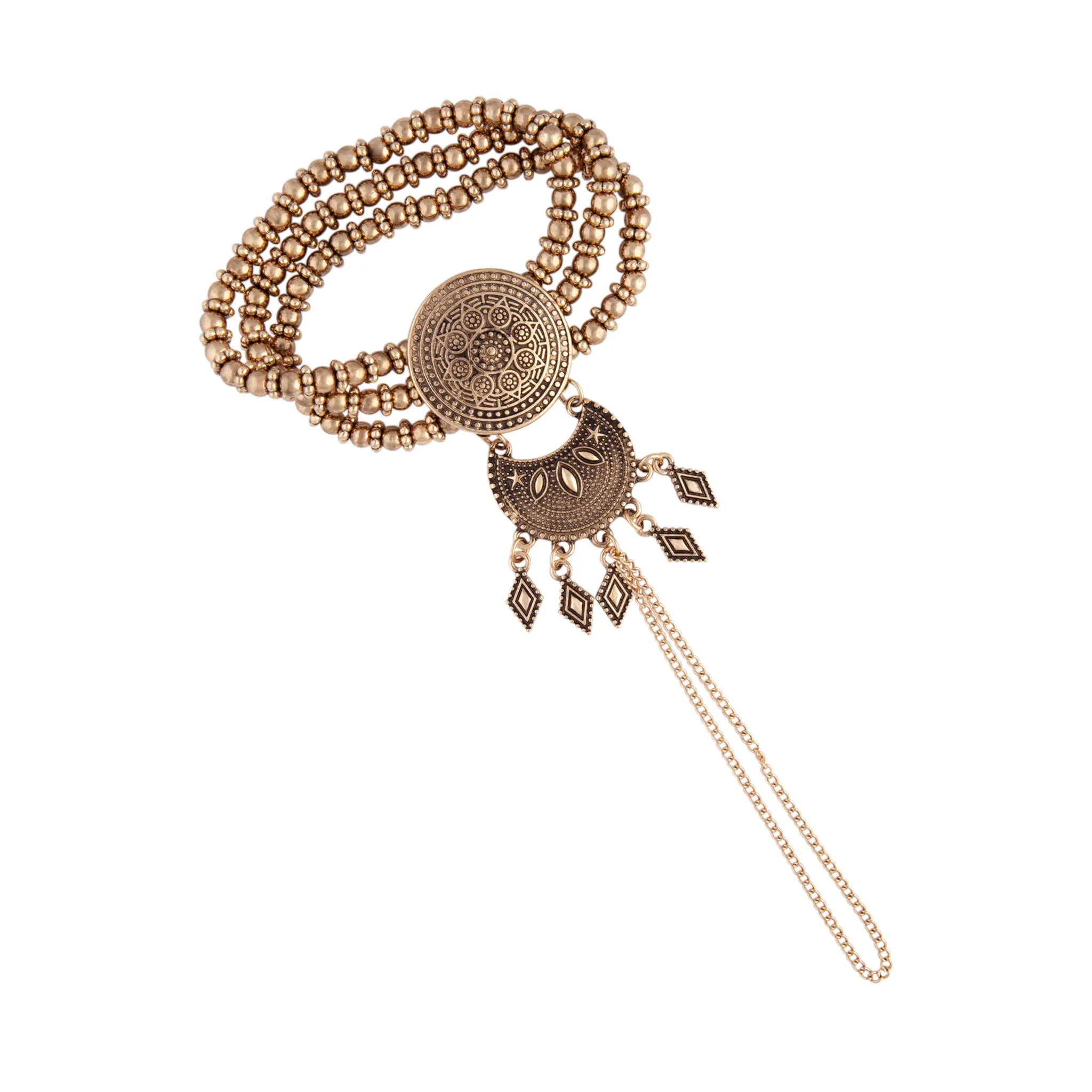 Gold Disc Stitch Bracelet Hand Chain