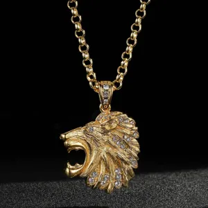 Gold Filled Bonded Lion Head Pendant 22 Inch 5mm Belcher Chain