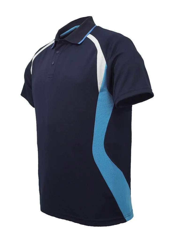 Golf Sports Panel Polo Shirt - Navy/Sky/White