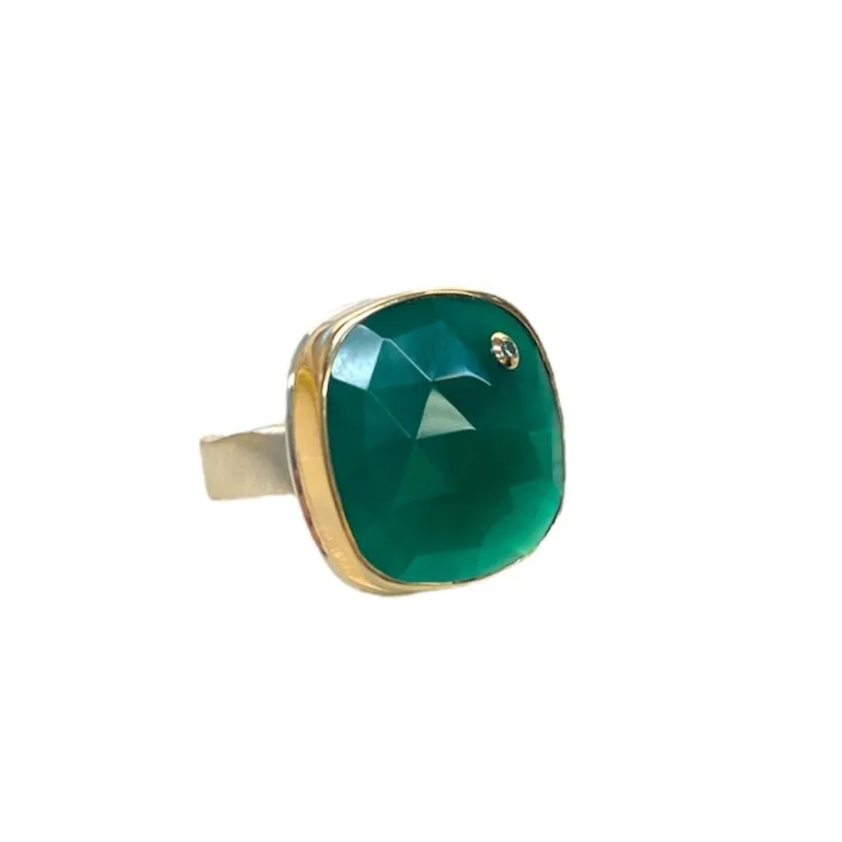 Green Onyx & Diamond Mixed Metal Ring