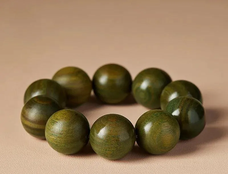 Green Sandalwood Bracelet – Natural Wood Beads for Couples