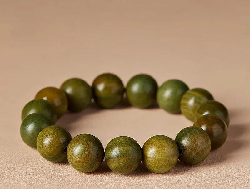 Green Sandalwood Bracelet – Natural Wood Beads for Couples