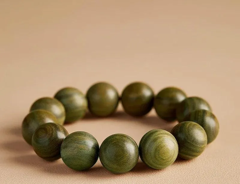 Green Sandalwood Bracelet – Natural Wood Beads for Couples