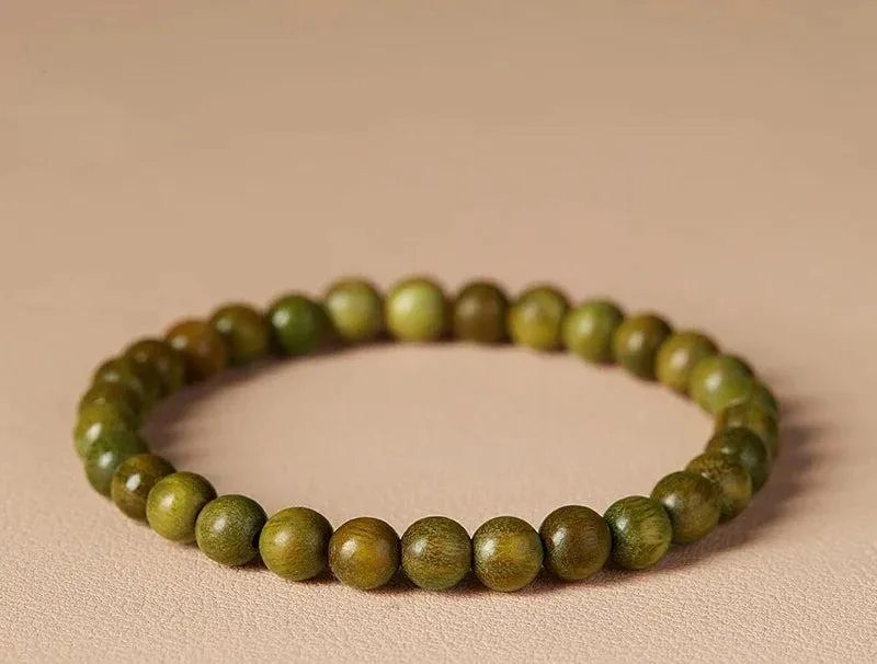 Green Sandalwood Bracelet – Natural Wood Beads for Couples