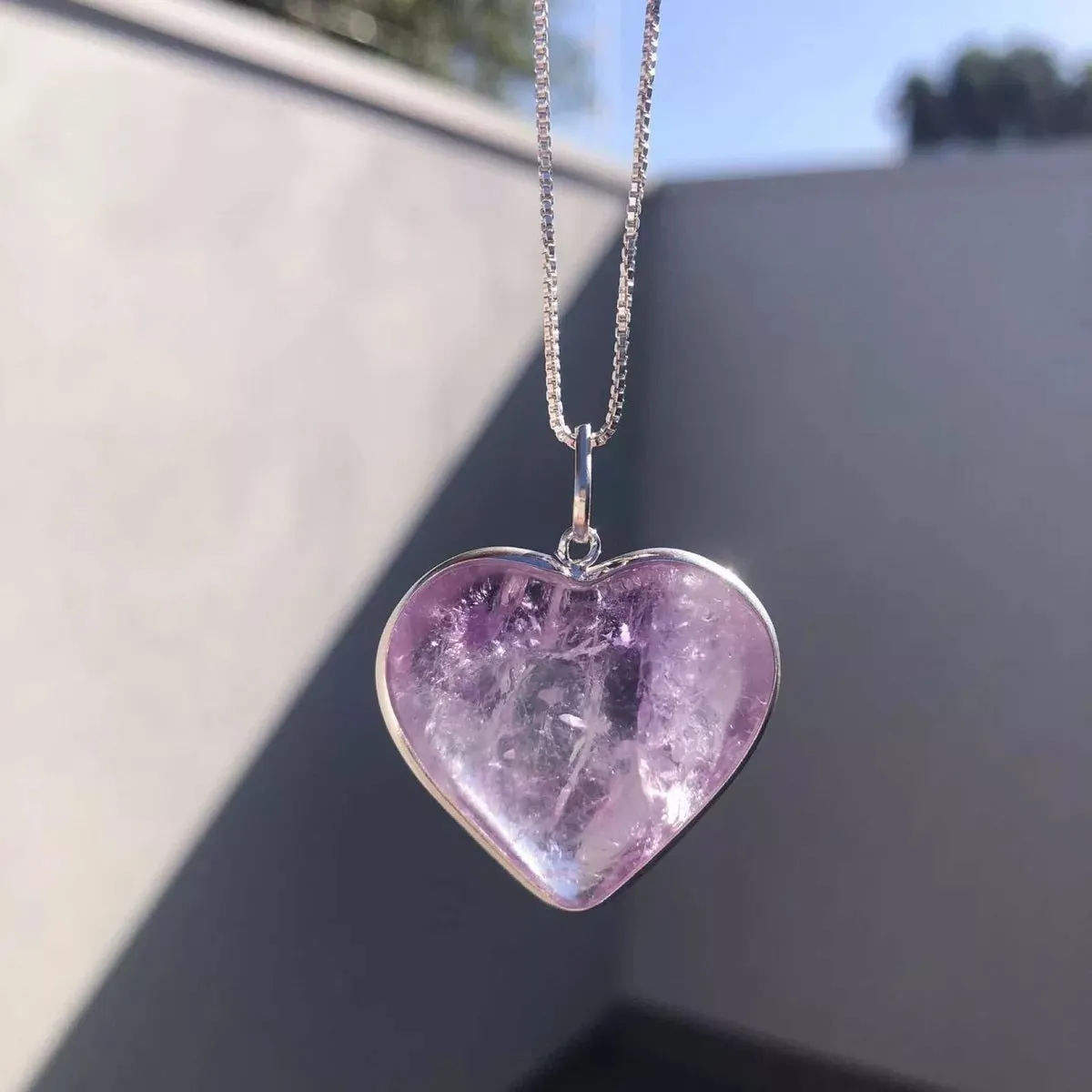 Heart Pendant In Sterling Silver 925 Natural Stones Amethyst