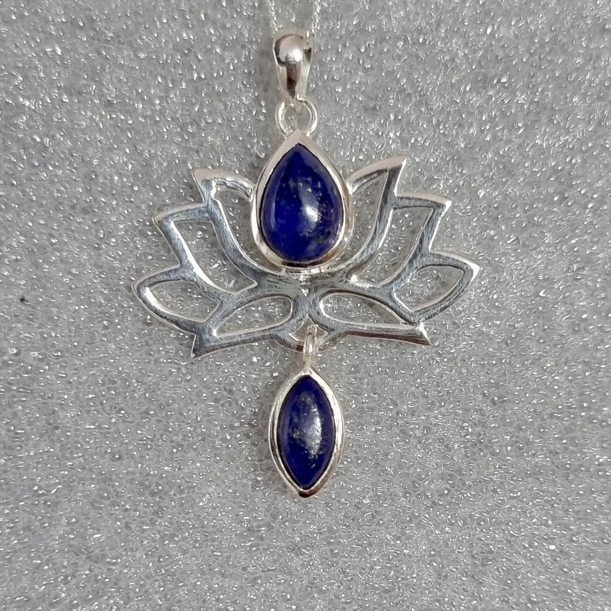 Lapis Lazuli Sterling Silver Lotus Flower Pendant,  P6LL