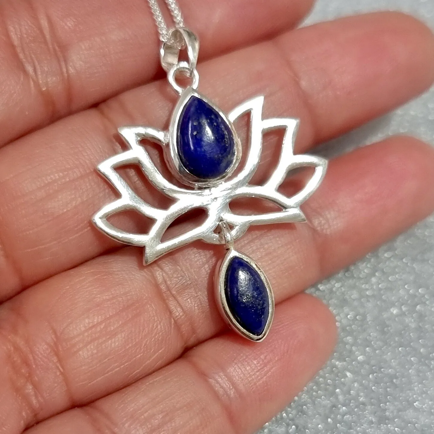 Lapis Lazuli Sterling Silver Lotus Flower Pendant,  P6LL