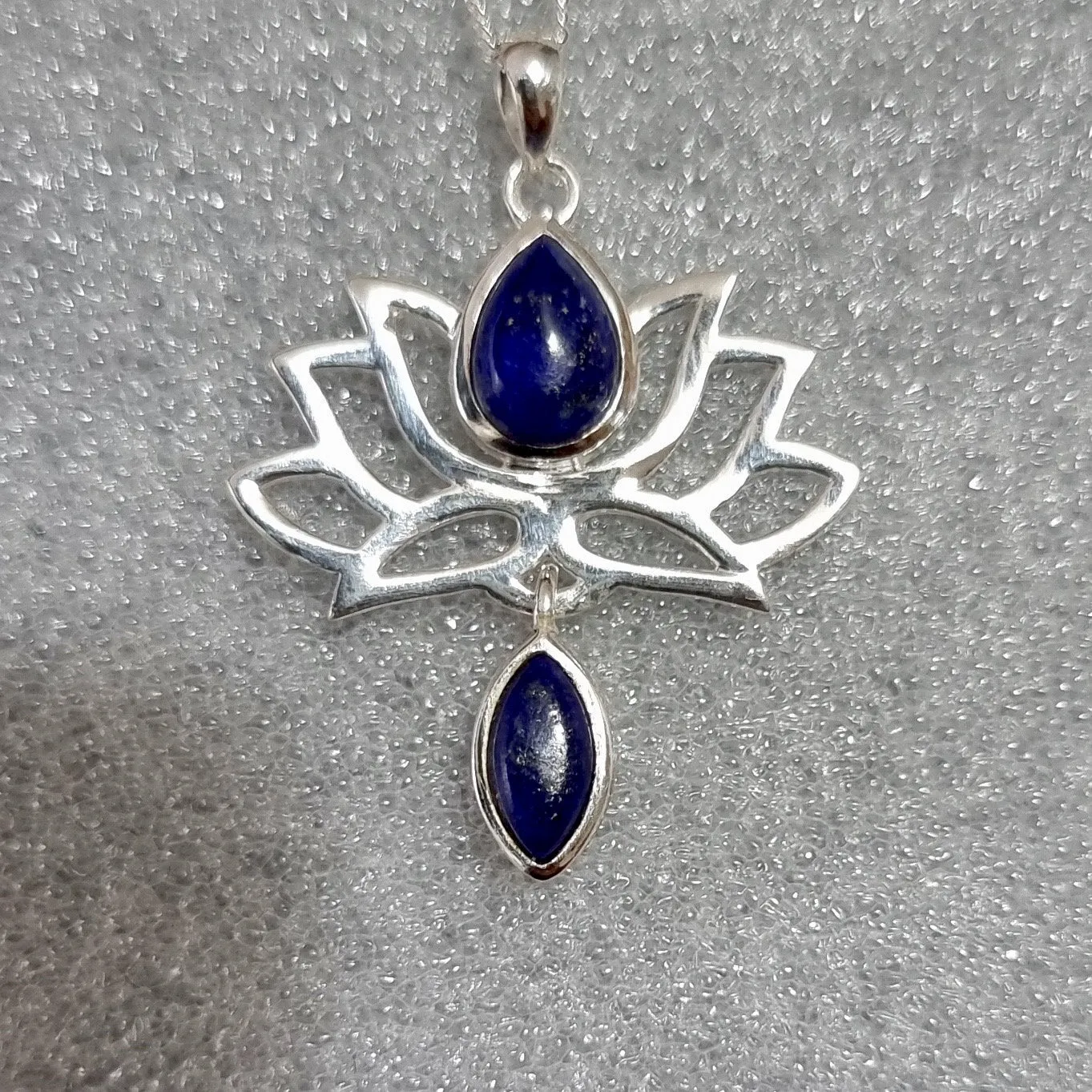 Lapis Lazuli Sterling Silver Lotus Flower Pendant,  P6LL