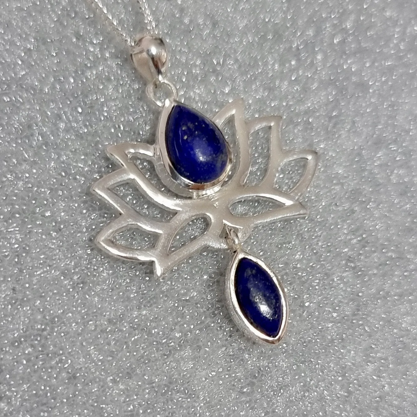 Lapis Lazuli Sterling Silver Lotus Flower Pendant,  P6LL