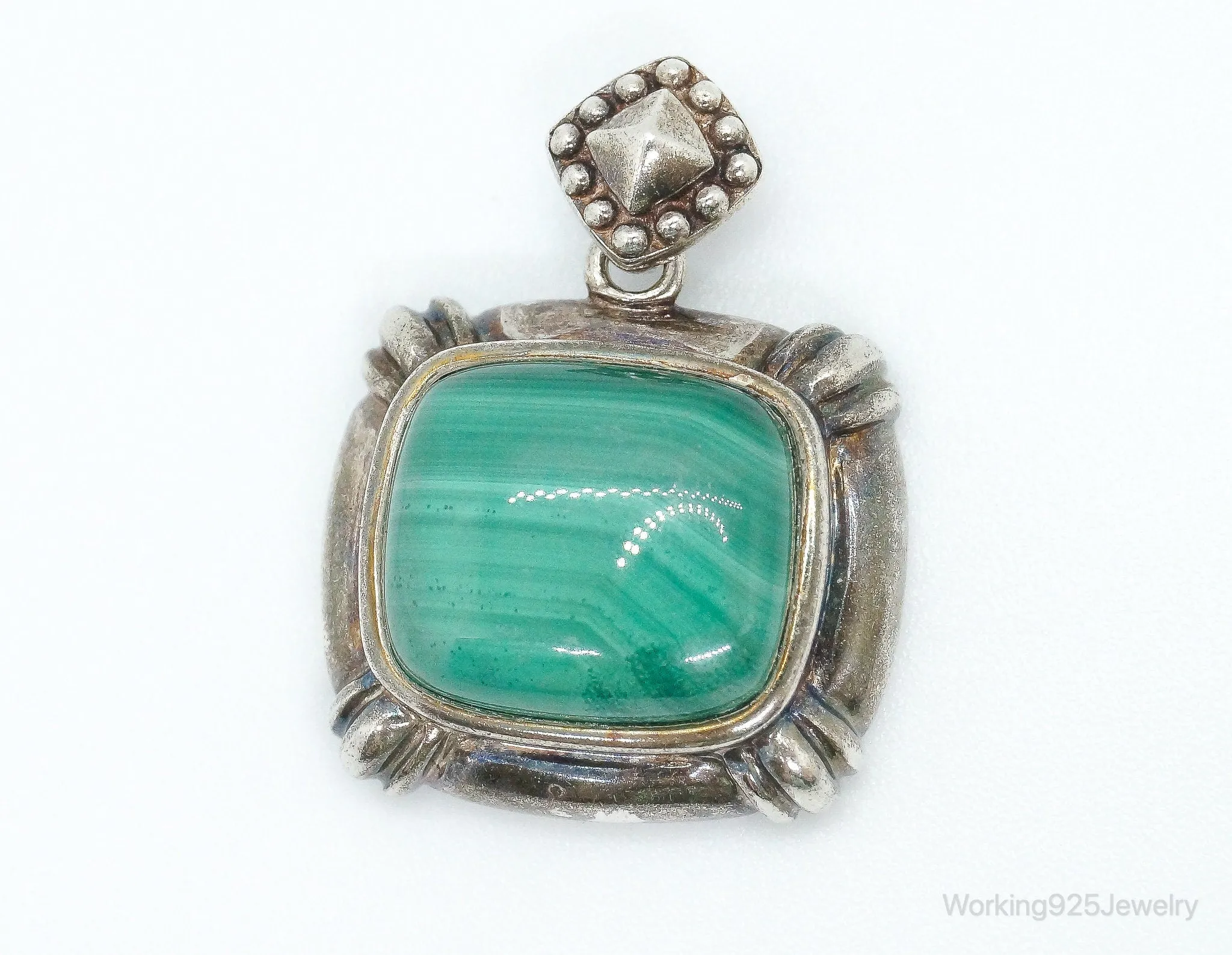 Large Vintage Malachite Sterling Silver Necklace Pendant