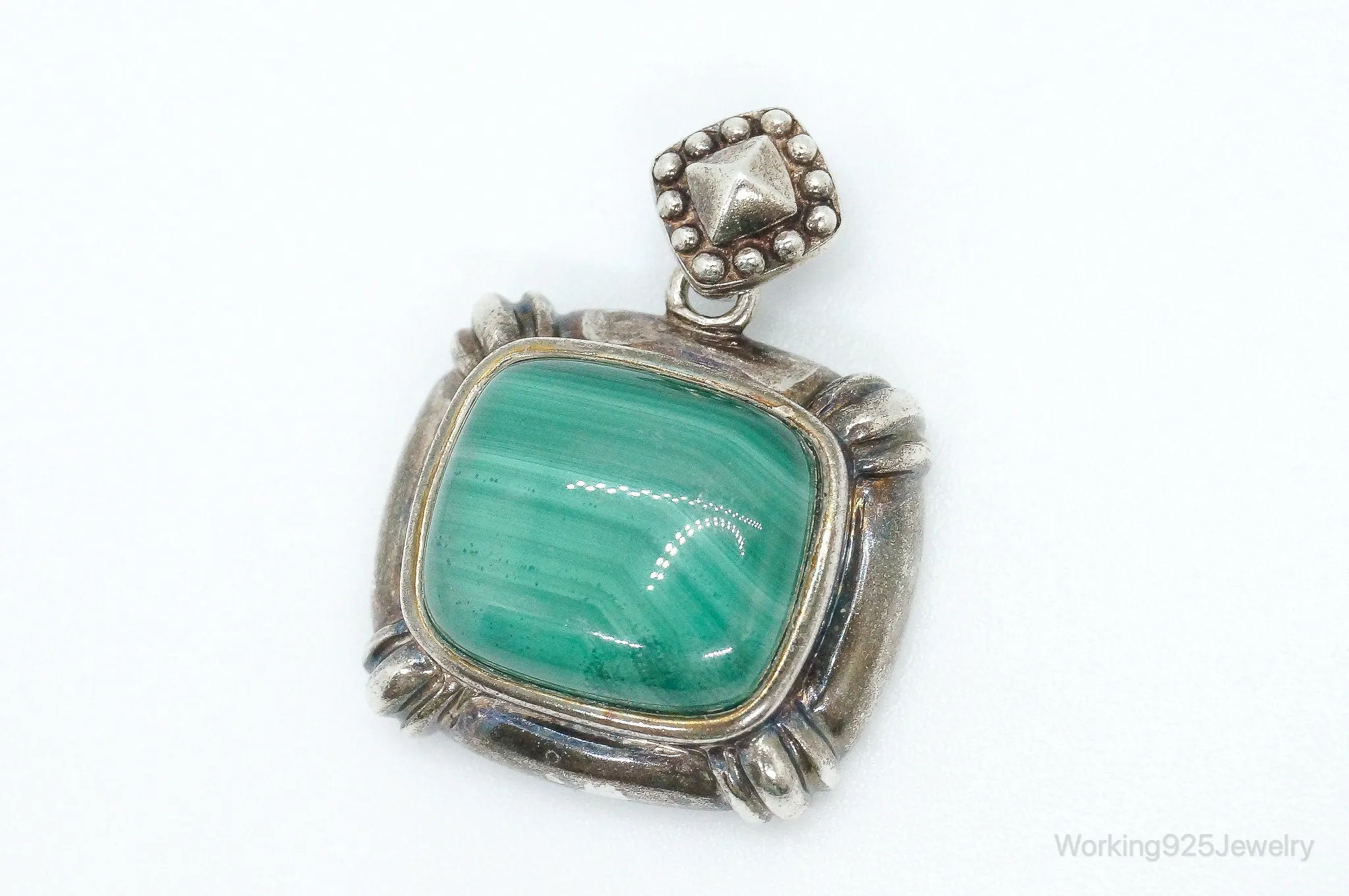 Large Vintage Malachite Sterling Silver Necklace Pendant