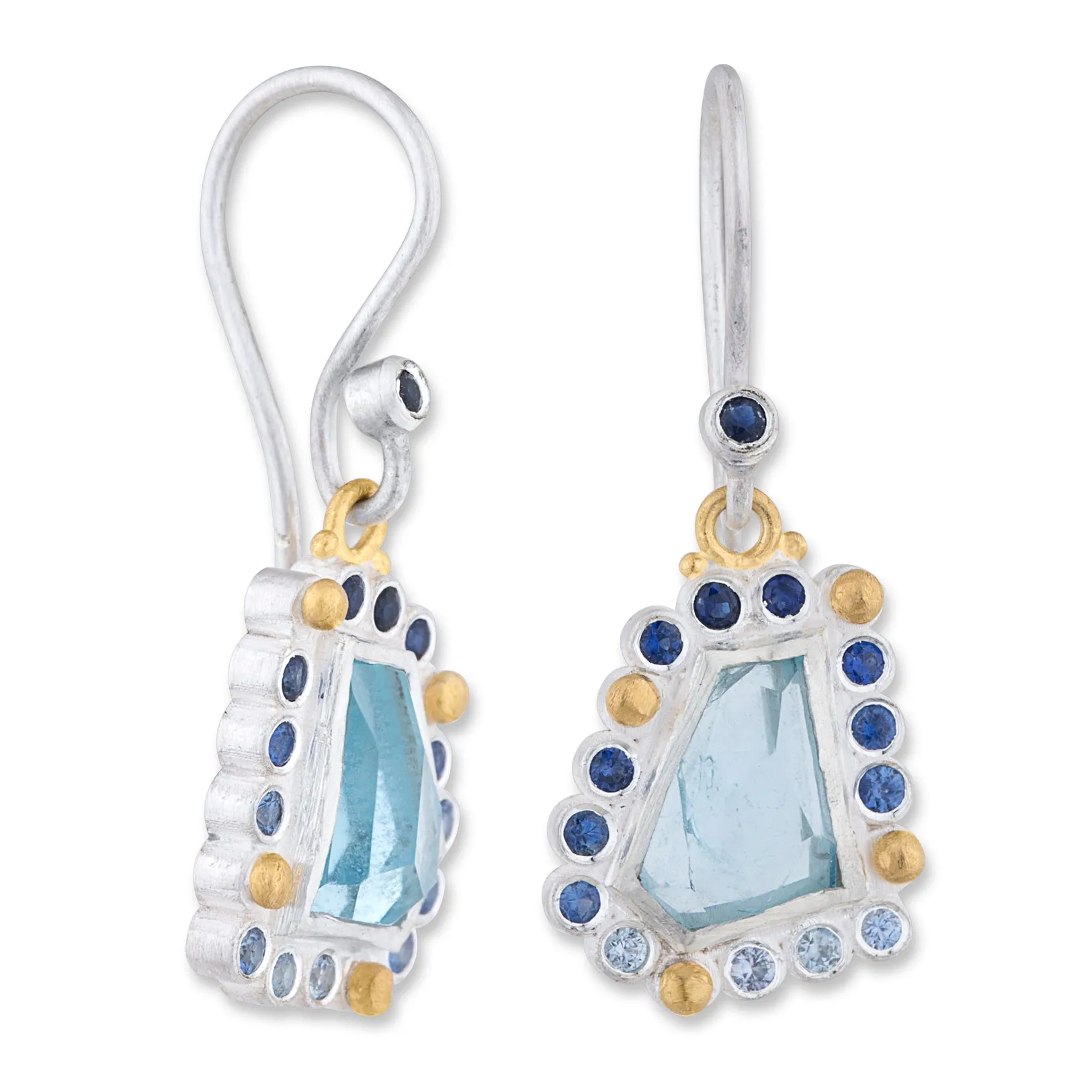 Lika Behar "Dive In" Aquamarine & Sapphire Silver & Gold Earrings