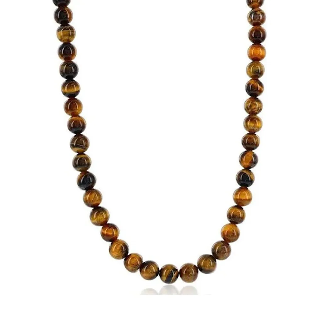 Men's Gemstone Beaded Necklace Chain | 8mm Beaded Necklace for Men Tiger's eye, Blue Lapis Lazuli, Black Agate | Length 50cm, 55cm and 60cm