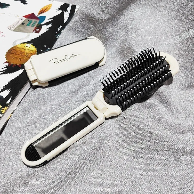 Mini Hair Brush Folding Massage Comb Head Massage Anti-Static Portable Travel Hair Brush Girl Hair Combs with Mirror